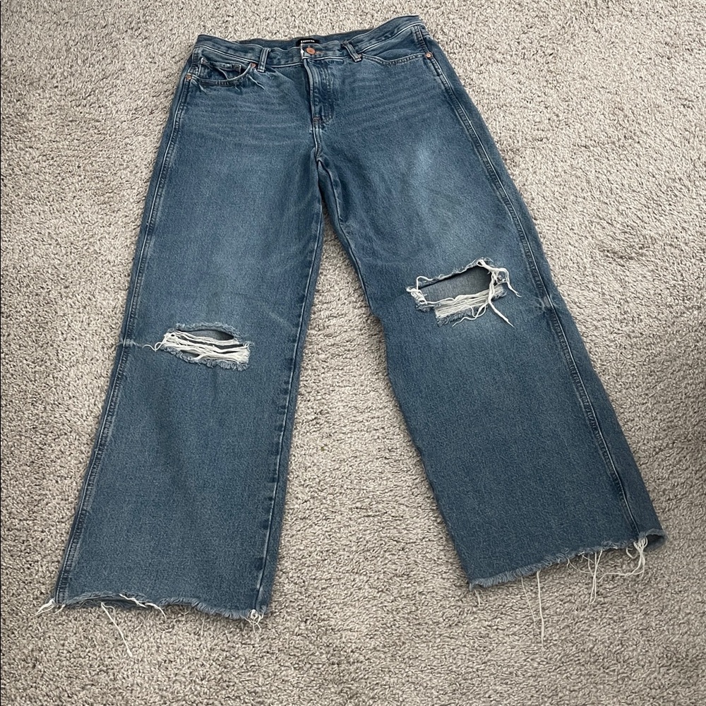 Express Blue Distressed Flare Jeans